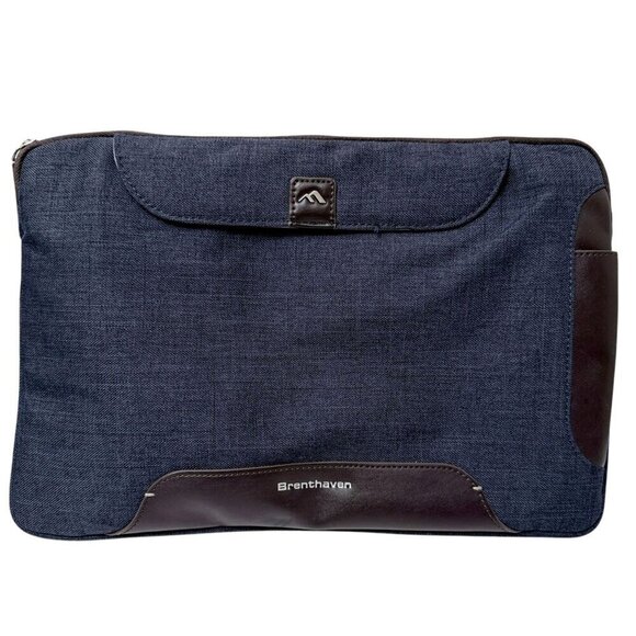 Brenthaven Collins Case iPad / Tablet Holder Blue Fabric Brown Faux Leather Trim - Picture 1 of 10